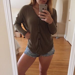 Olive green button down